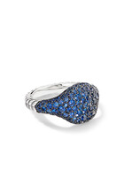 Mini Chevron Pinky Ring, 18k White Golds & Blue Sapphires